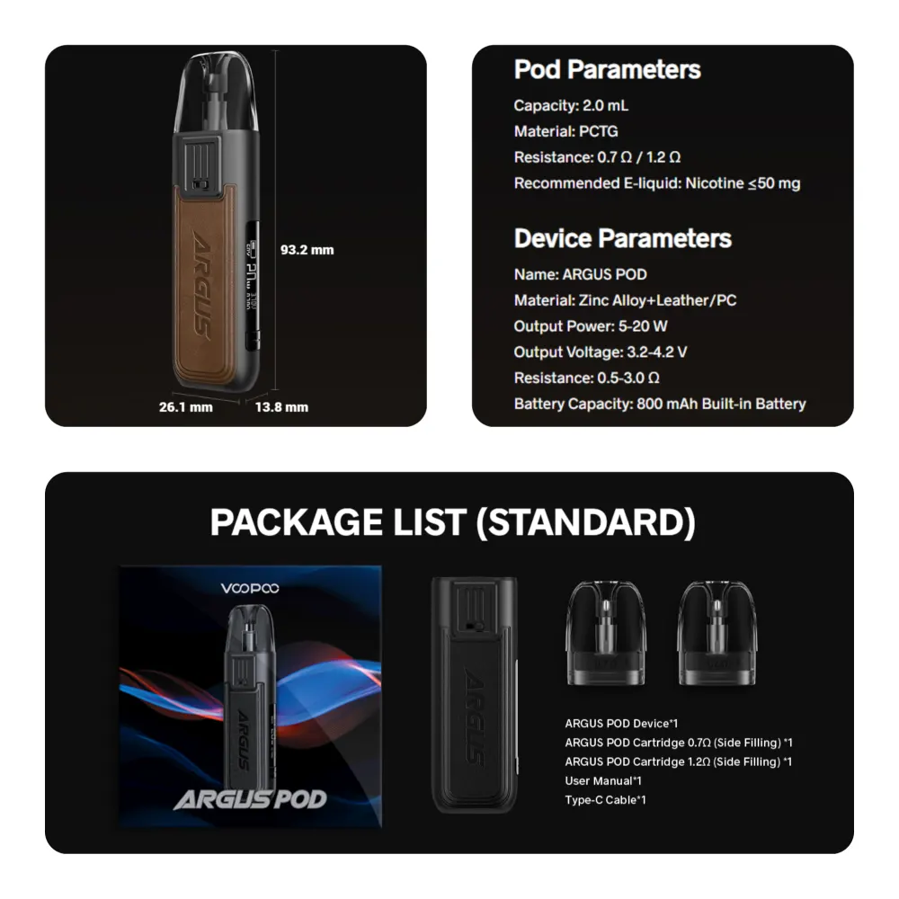 Voopoo Argus Pod Vape Kit Specification
