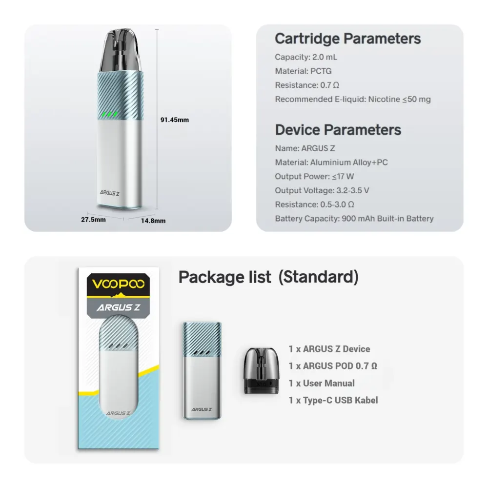 Voopoo Argus Z Vape Kit Spezifikationen