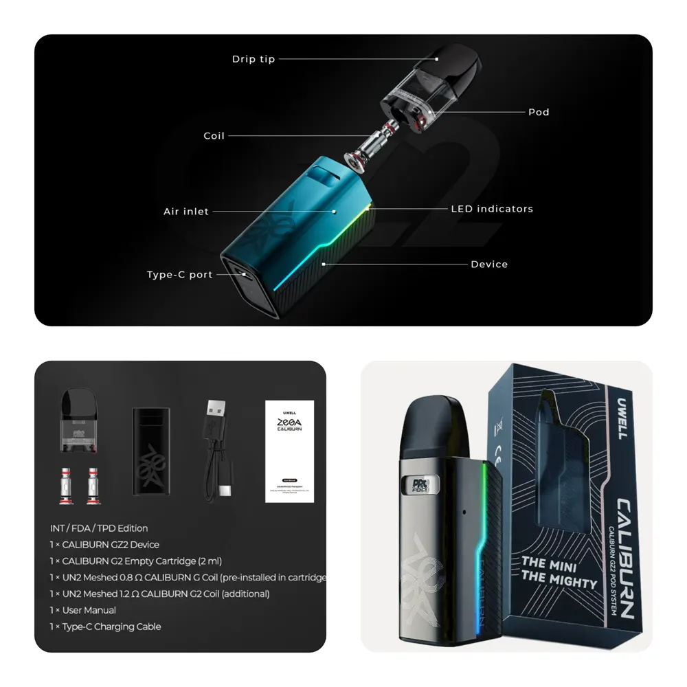 Uwell&nbsp;Caliburn GZ2 Pod System Lieferumfang