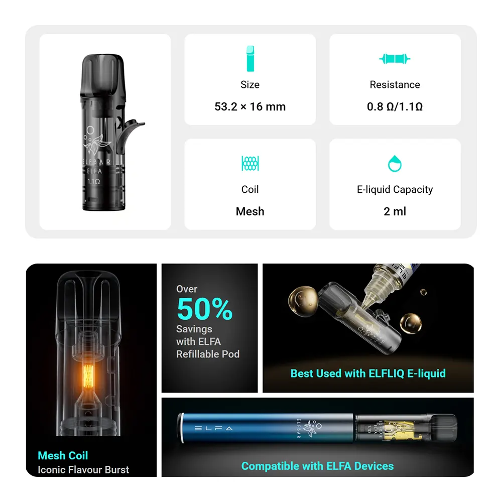 ELFBAR ELFA Refillable Pod | Leerpod 1.1 Ohm ELFBAR ELFA Refillable Pod | Leerpod 1.1 Ohm